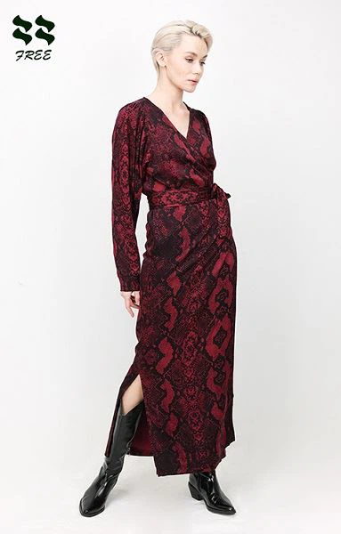 Proveedor de vestido maxi cruzado de manga larga estampado